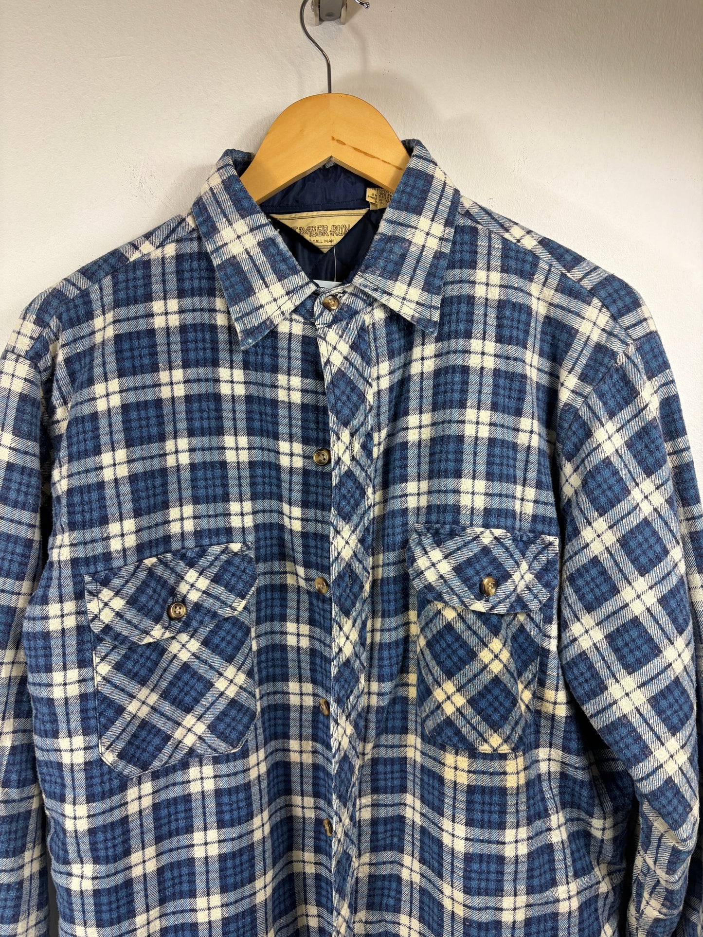 Timber-Run Plaid Button-Up Shirt | Vintage Quilted Lined Workwear Flannel | Men's Classic Blue Check Shirt