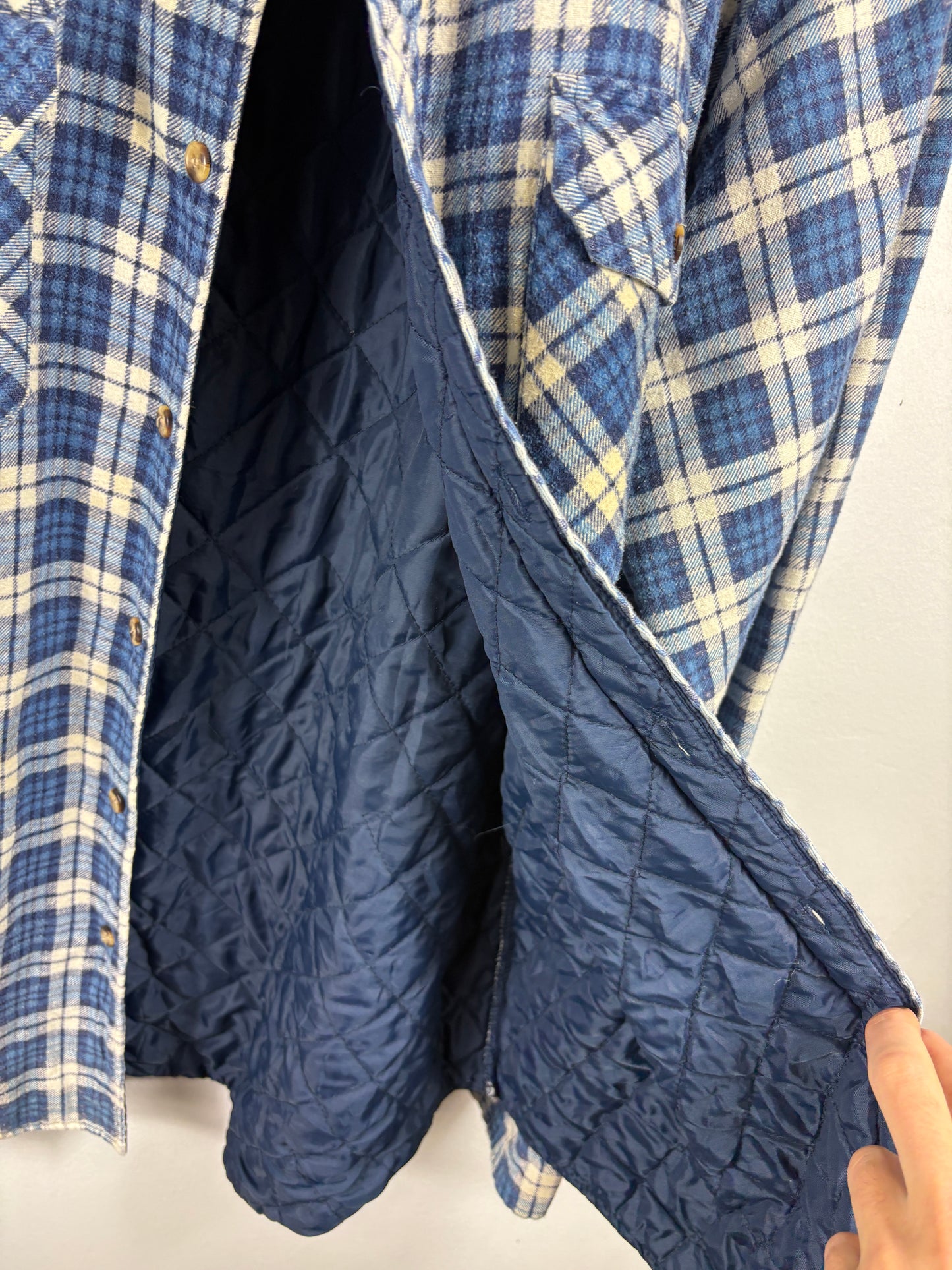 Timber-Run Plaid Button-Up Shirt | Vintage Quilted Lined Workwear Flannel | Men's Classic Blue Check Shirt