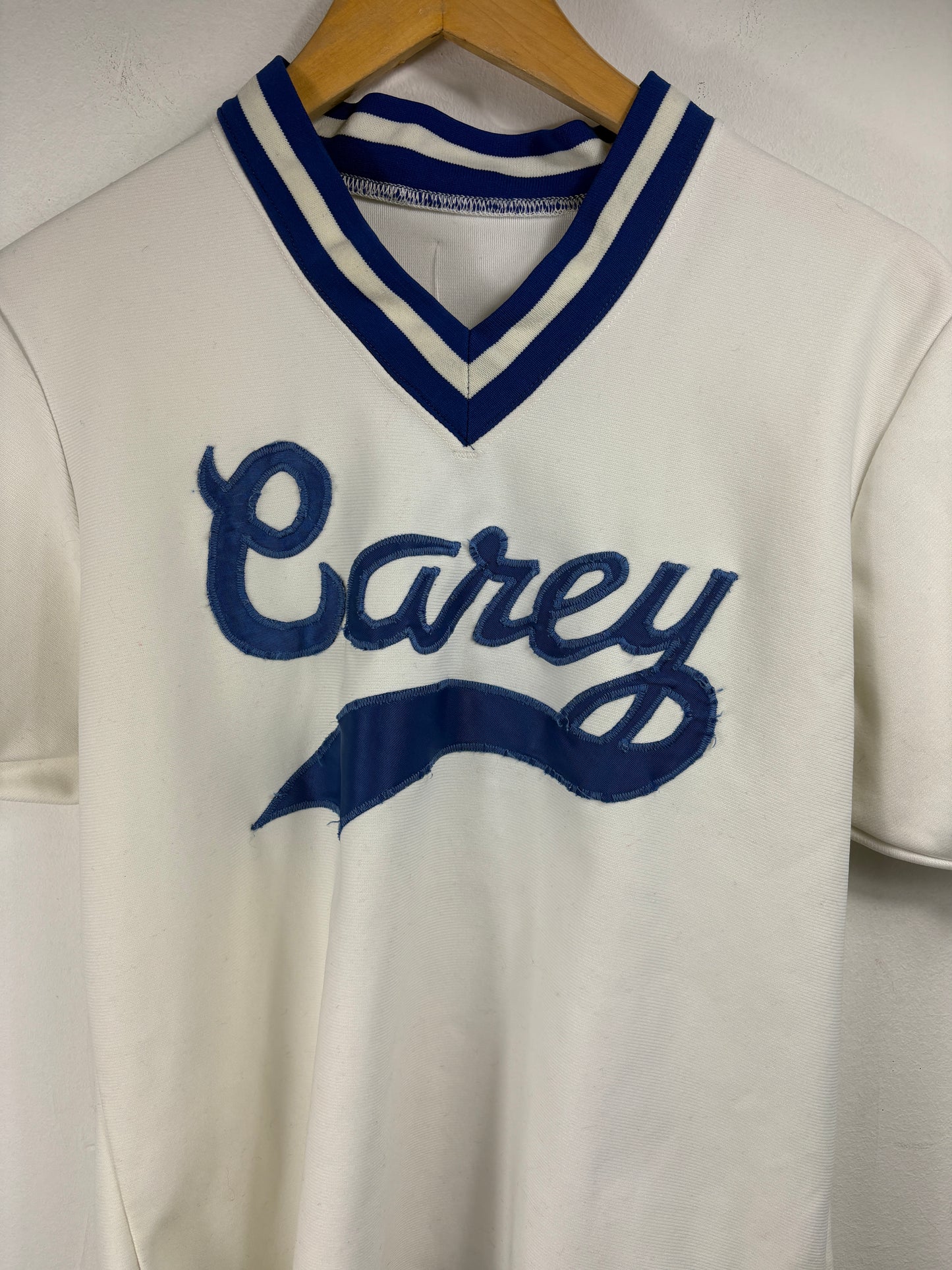 Carey Baseball Jersey | Vintage 1970s DeLong V-Neck Athletic Team Shirt | Classic Number 8 Sports Top