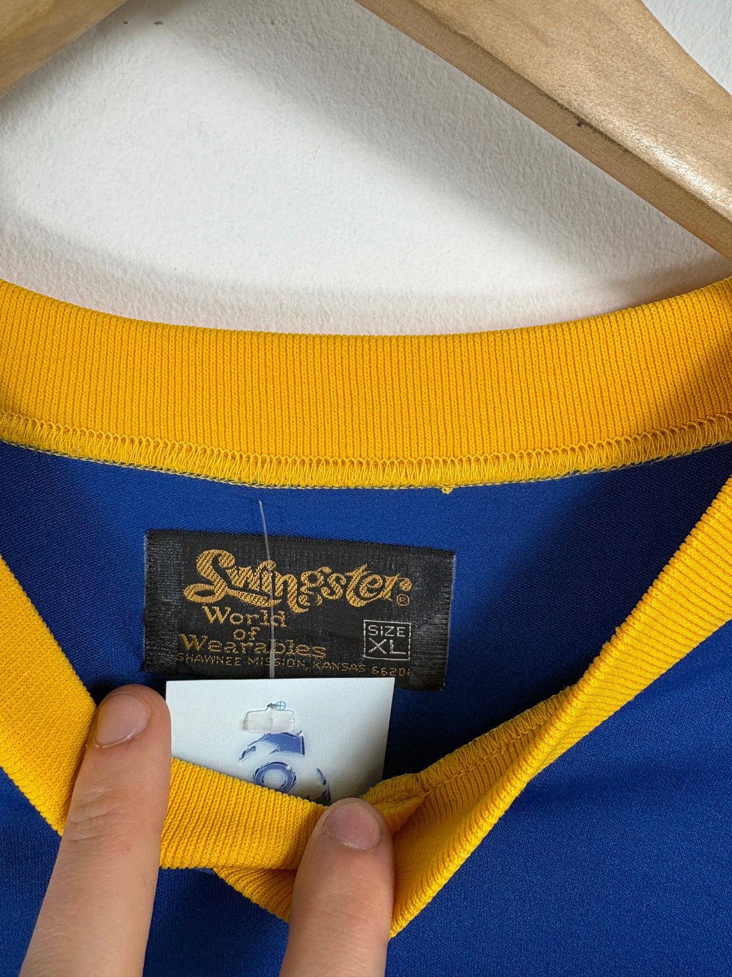 Stevenson Jersey Shirt | Vintage 1970s Swingster Blue-Yellow Athletic Top | Retro Sportswear
