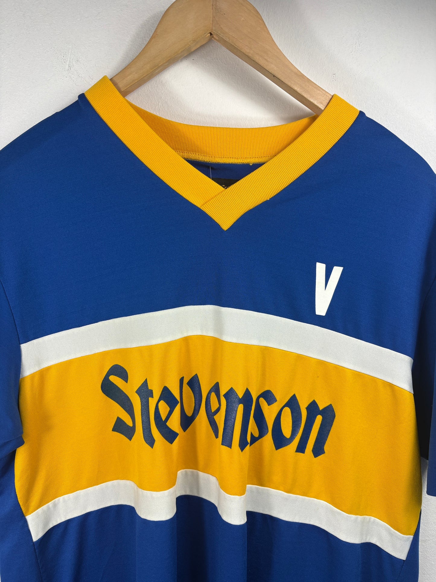 Stevenson Jersey Shirt | Vintage 1970s Swingster Blue-Yellow Athletic Top | Retro Sportswear