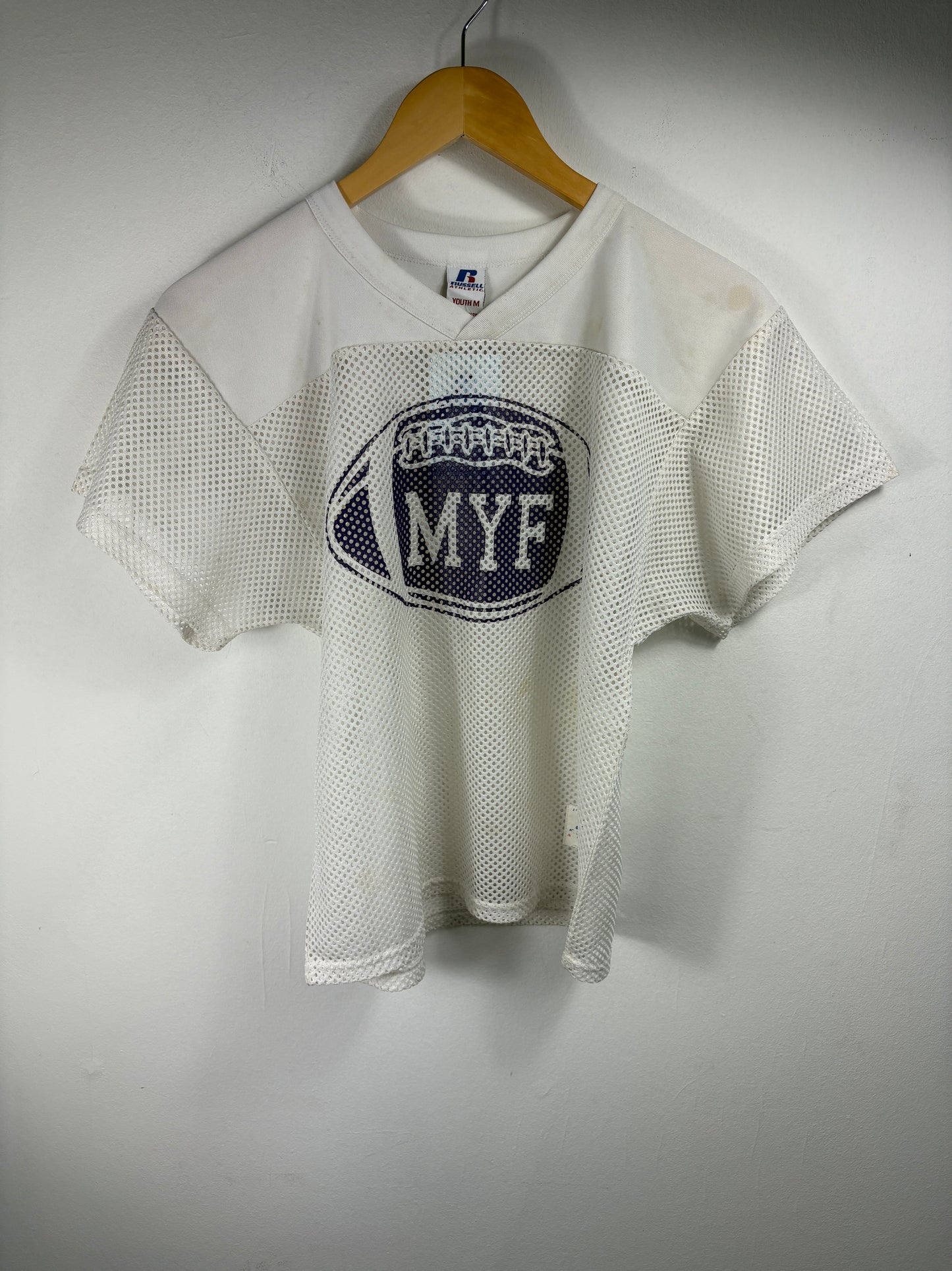 Russell-Athletic MYF Mesh Jersey | Vintage Football Practice Shirt White | Youth Athletic Top
