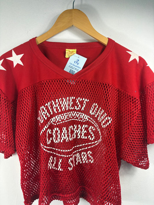 Classic-Selections Northwest Ohio Coaches Mesh Jersey | Vintage 1980s Star Print Sports Top | Red Cropped Athletic Tee