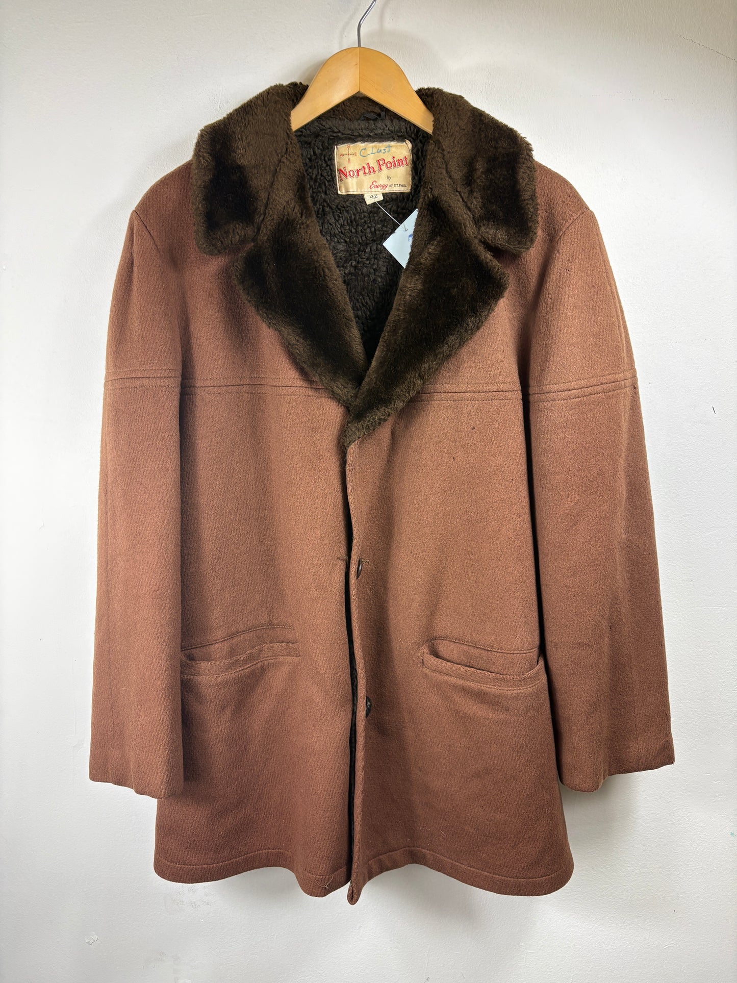 North-Point Wool Coat | Vintage 1960s Brown Fur Collar Jacket | Classic Outerwear