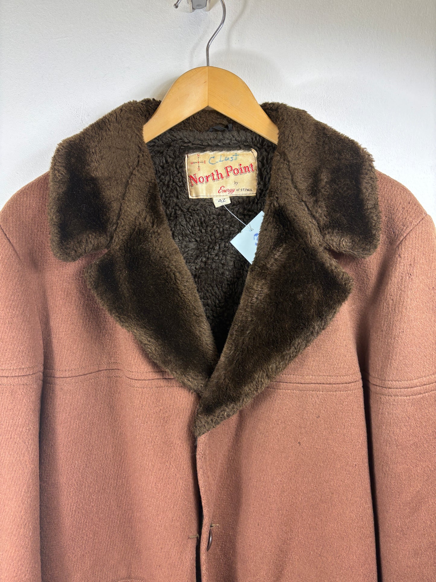 North-Point Wool Coat | Vintage 1960s Brown Fur Collar Jacket | Classic Outerwear