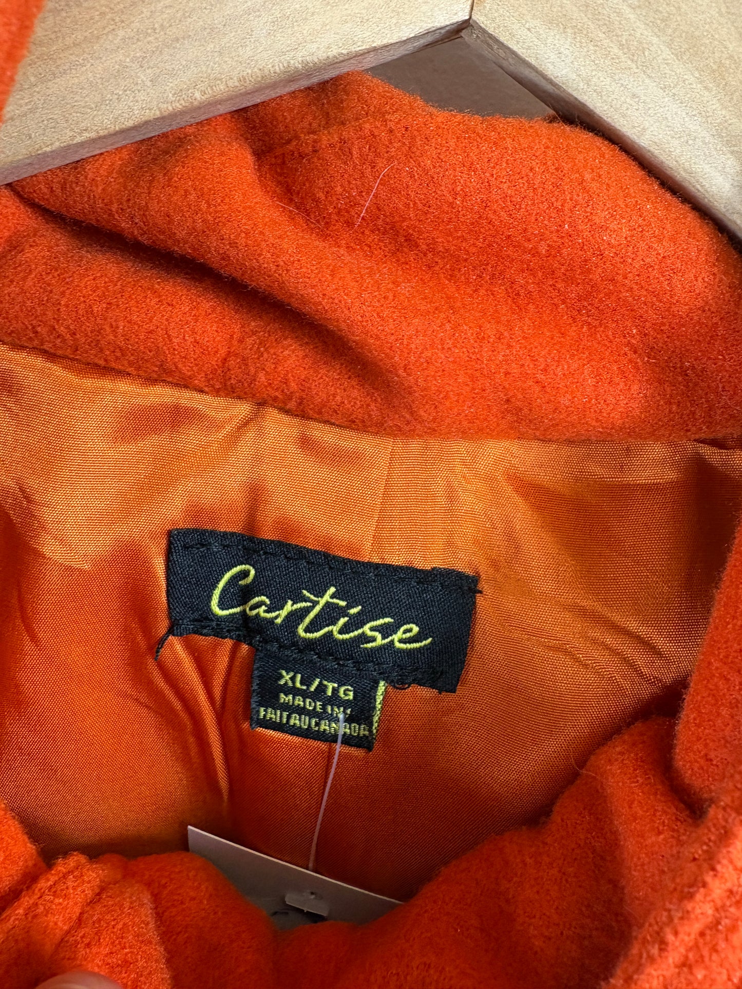 Cartise Wool Duffle Coat | Vintage 90s Hooded Toggle Jacket | Bright Orange Outerwear