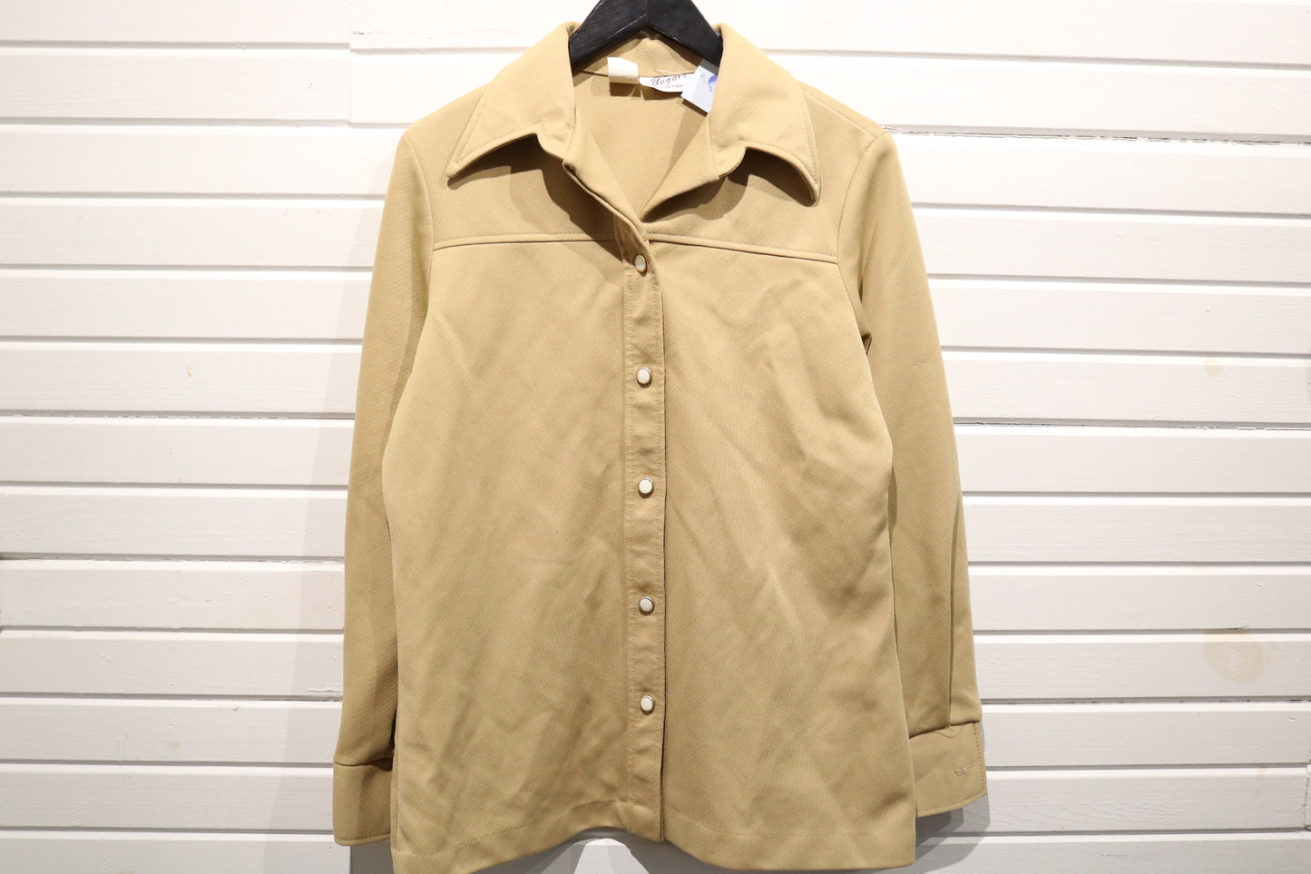 Bogart of-Texas Western Shirt | Vintage 70s Snap Button Tan Long Sleeve Top | Cowboy Style Shirt