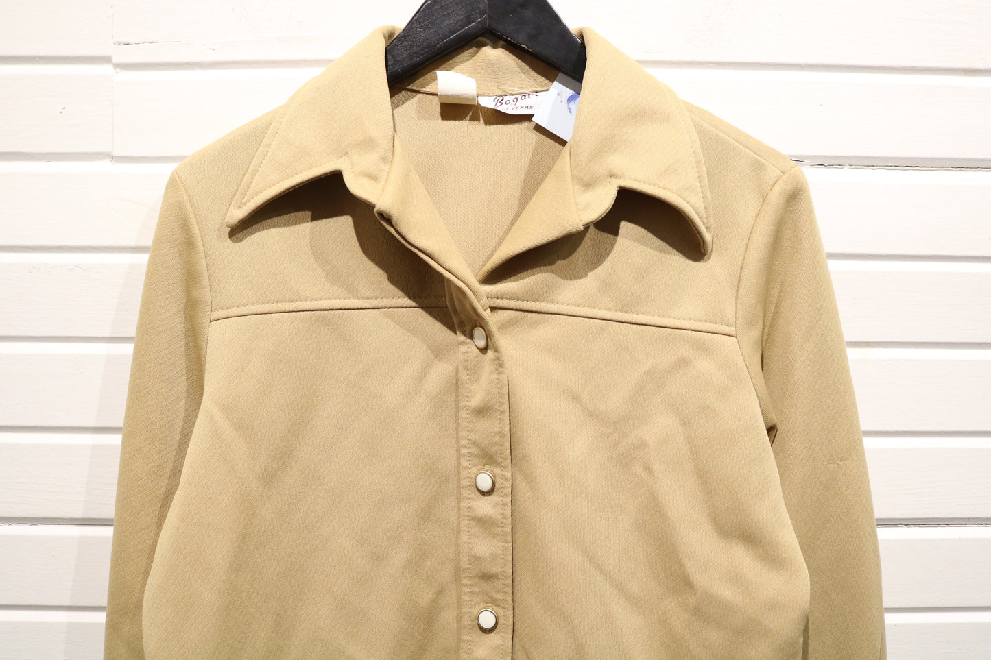 Bogart of-Texas Western Shirt | Vintage 70s Snap Button Tan Long Sleeve Top | Cowboy Style Shirt