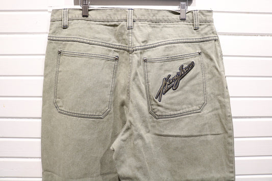 Kanji-Jeans Pants | Vintage 90s Embroidered Back Pocket Denim Pants | Classic Straight Fit