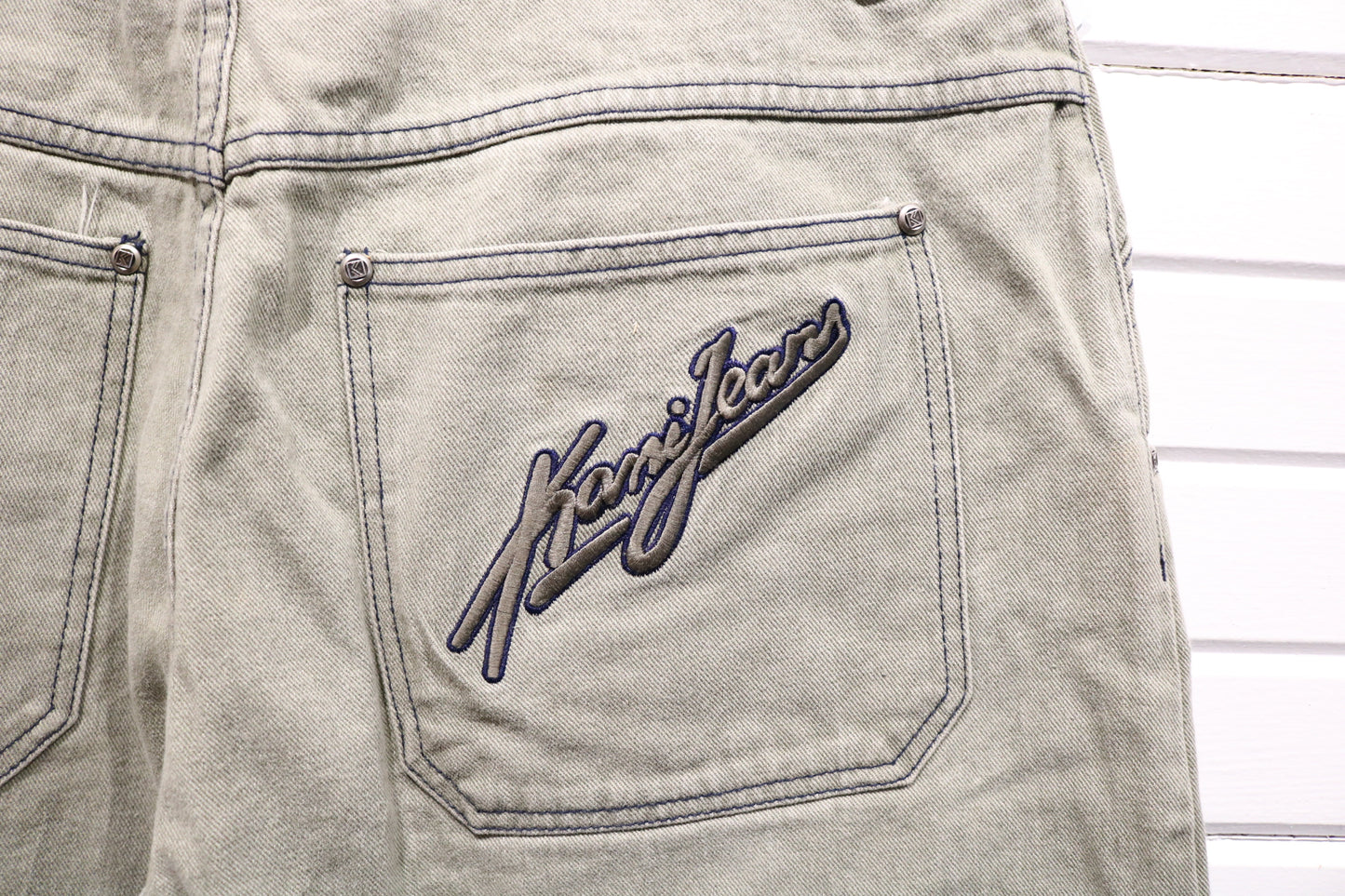 Kanji-Jeans Pants | Vintage 90s Embroidered Back Pocket Denim Pants | Classic Straight Fit