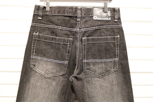 Southpole Jeans | Vintage 2000s Distressed Black Denim Pants | Contrast Stitch Urban Style