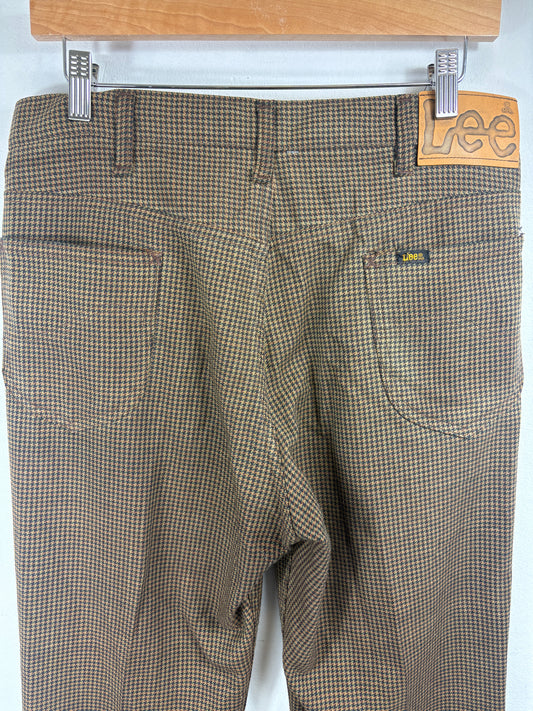 Lee Houndstooth Pants | Vintage 1970s Flared Trousers | Retro Patterned Workwear Bottoms