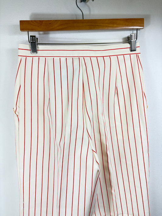 Sears JR. Bazaar Pants | Vintage 1970s Red Pinstripe Wide-Leg Trousers | Retro Statement Bottoms
