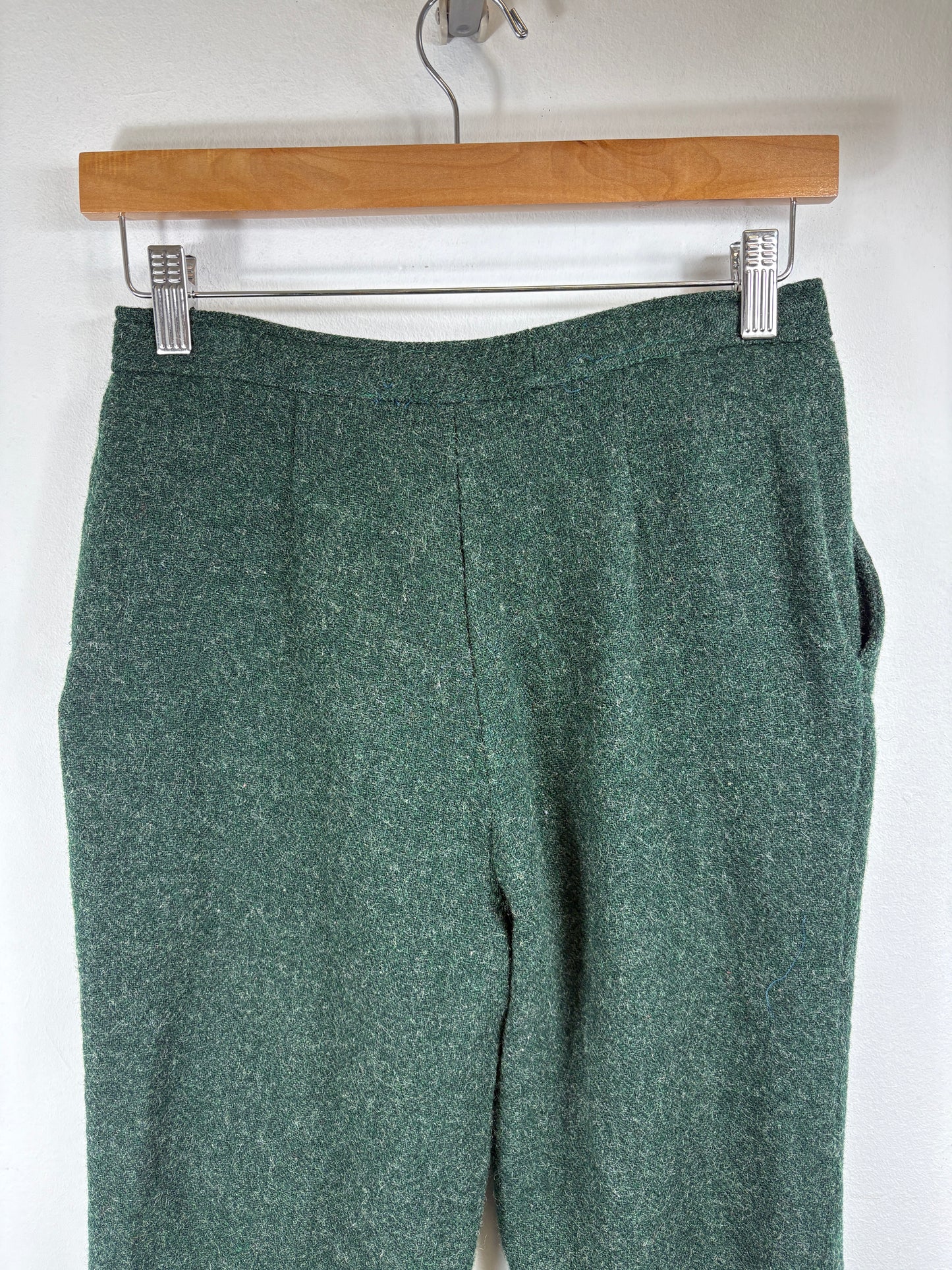 JG-Hook Wool Trousers | Vintage 1970s Green Textured Straight-Leg Pants | Classic Menswear Staple