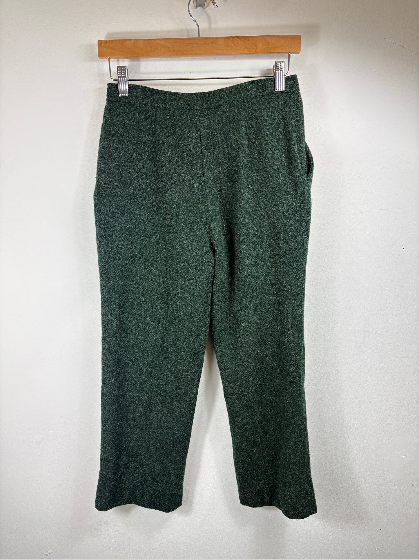 JG-Hook Wool Trousers | Vintage 1970s Green Textured Straight-Leg Pants | Classic Menswear Staple