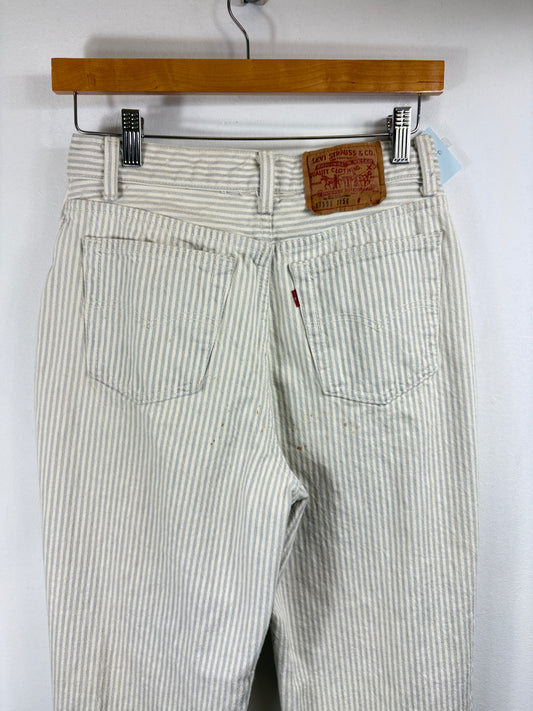 Levi's Striped Jeans | Vintage 80s White-Gray Pinstripe Denim Pants | Classic Workwear Trousers
