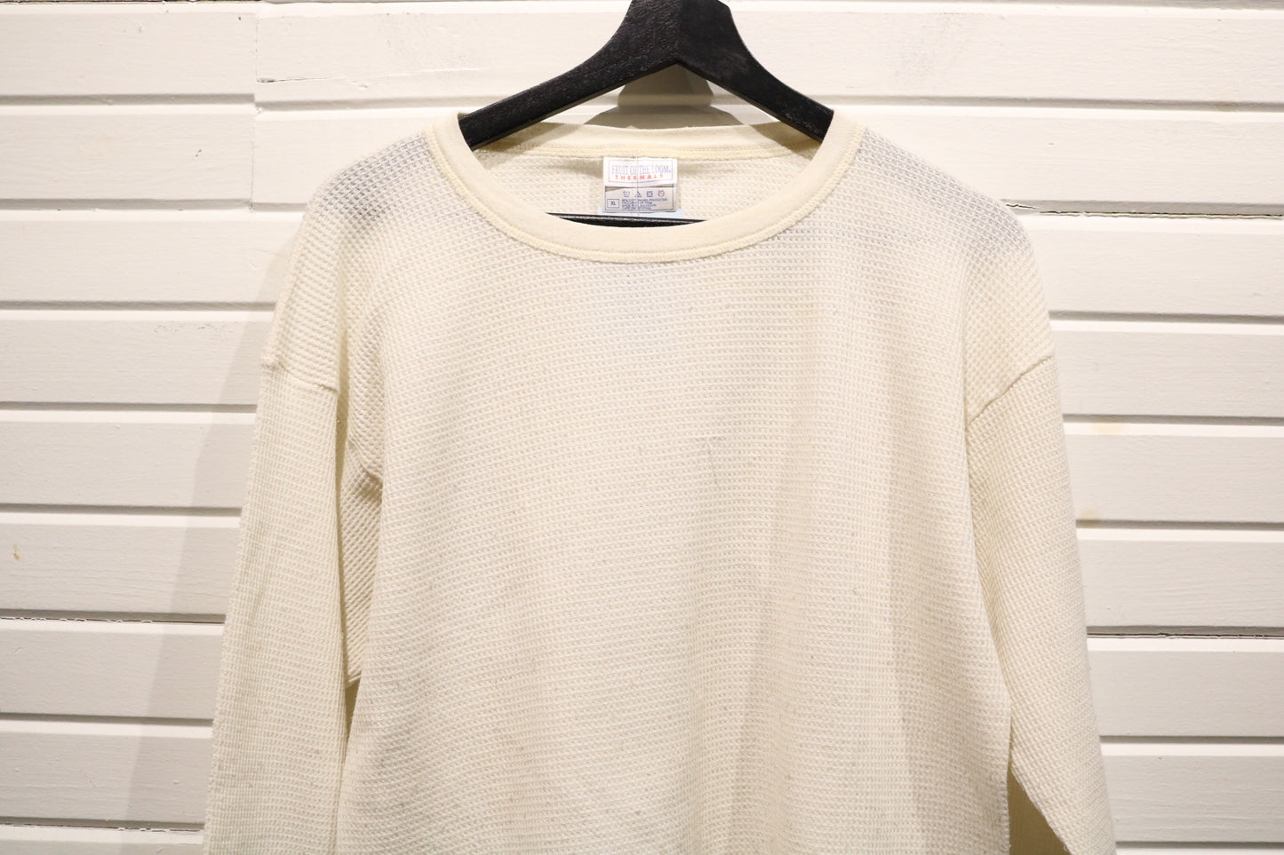 Fruit-of-the-Loom Thermals Shirt | Vintage Waffle Knit Cream Long Sleeve Top | Classic Thermal Layer