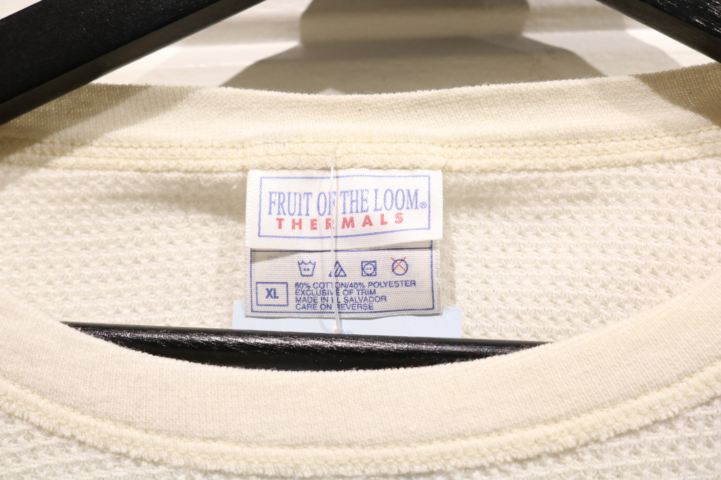 Fruit-of-the-Loom Thermals Shirt | Vintage Waffle Knit Cream Long Sleeve Top | Classic Thermal Layer