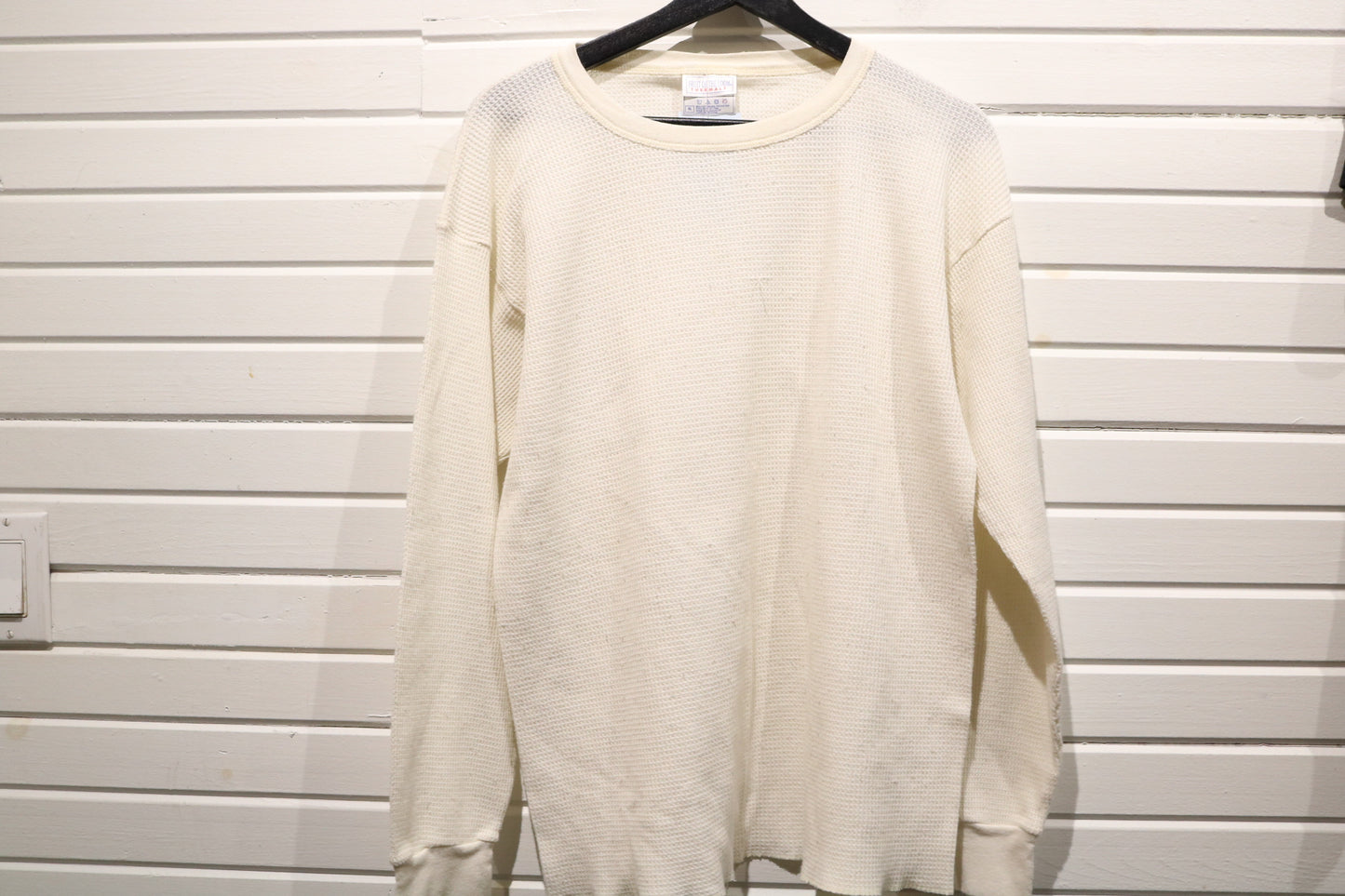 Fruit-of-the-Loom Thermals Shirt | Vintage Waffle Knit Cream Long Sleeve Top | Classic Thermal Layer