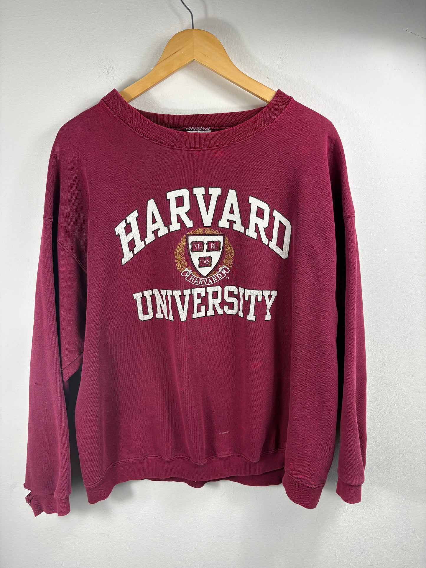 Harvard-University Crest Sweatshirt | Vintage 90s Collegiate Pullover Crewneck | Classic Maroon College Sweater