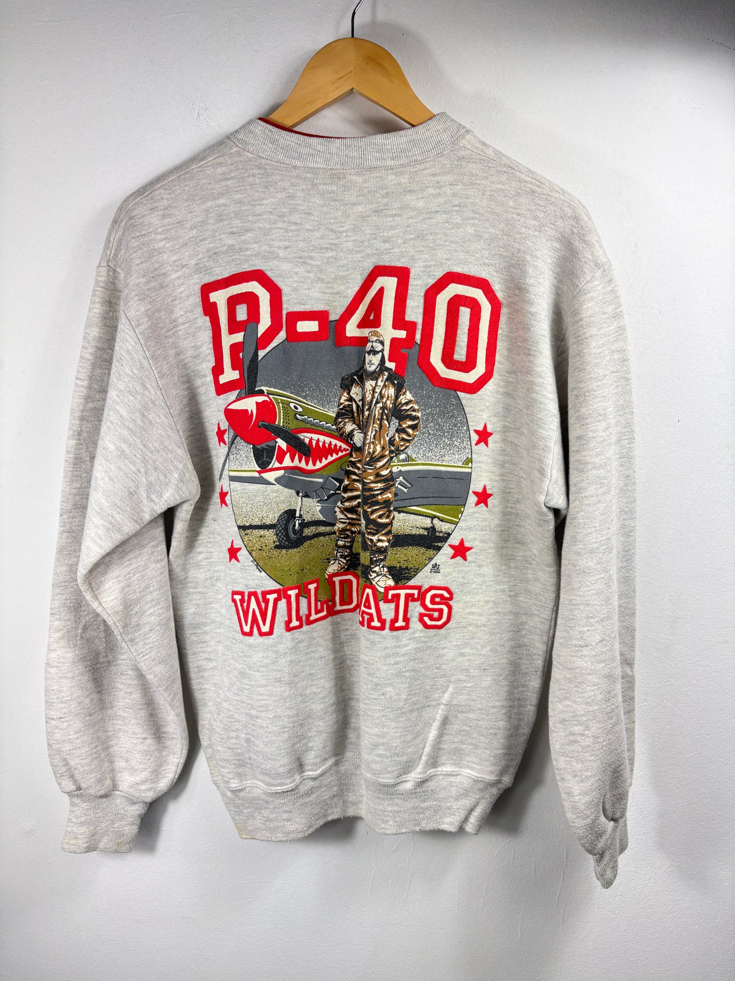 Flyboys P-40 Wildcats Sweatshirt | Vintage 90s Fighter Plane Graphic Pullover | Aviation Crewneck Sweater