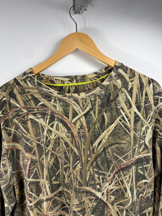 Mossy-Oak Camouflage Long-Sleeve Shirt | Vintage 2000s Grass Pattern Outdoor Tee | Hunting Apparel
