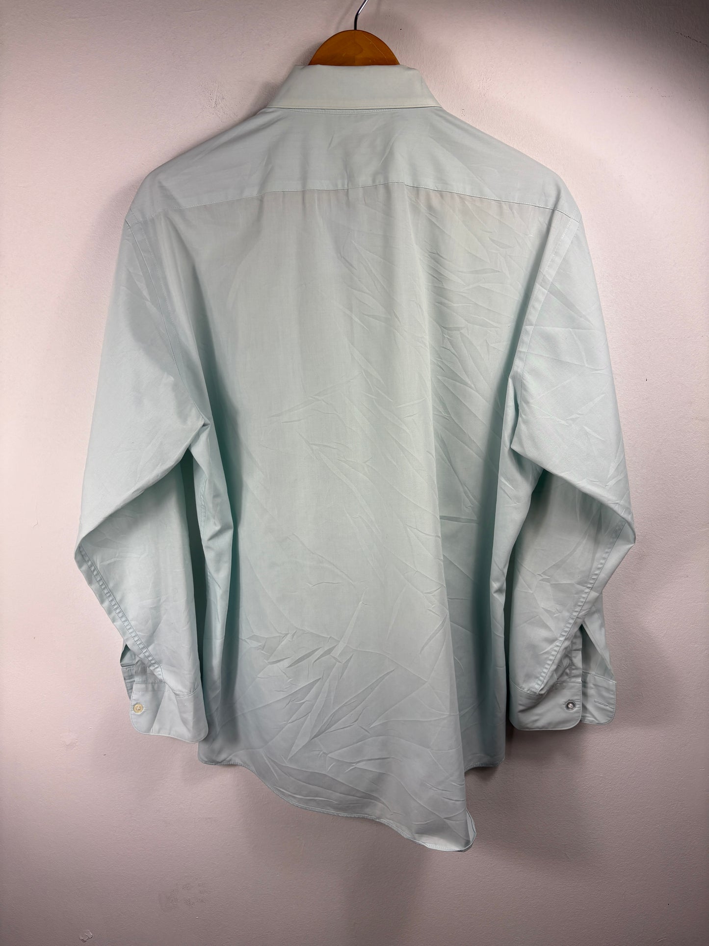 Yves-Saint-Laurent Shirt | Vintage 80s Pale Blue Button-Up Dress Shirt | Classic Long Sleeve Officewear