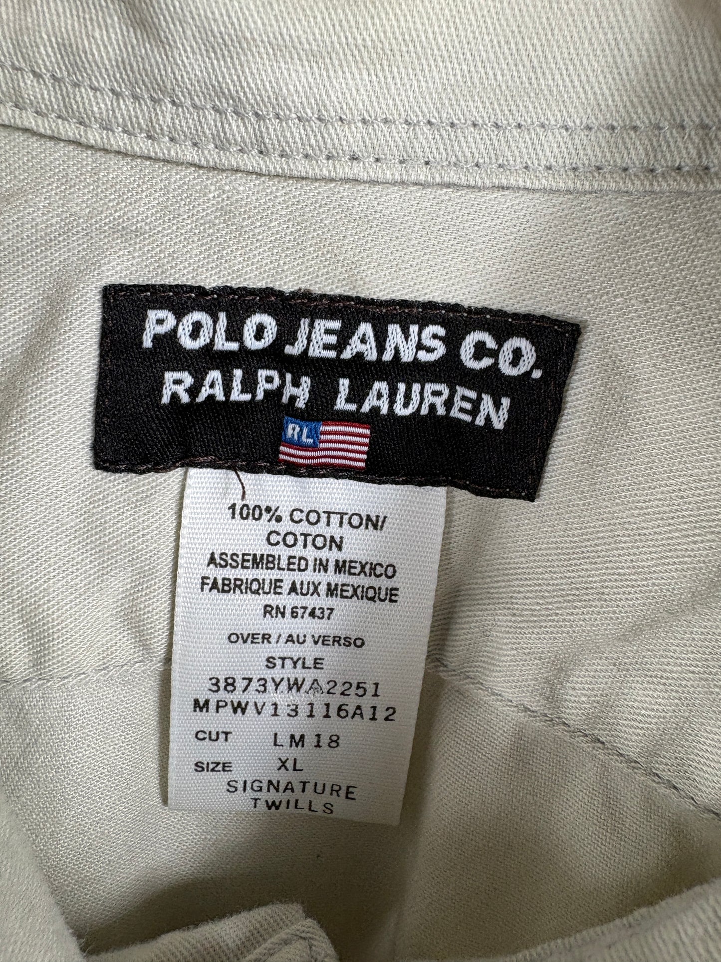 Polo Ralph-Lauren Button-Up Shirt | Vintage Classic Workwear Style Long Sleeve Shirt | Light Beige Signature Twill