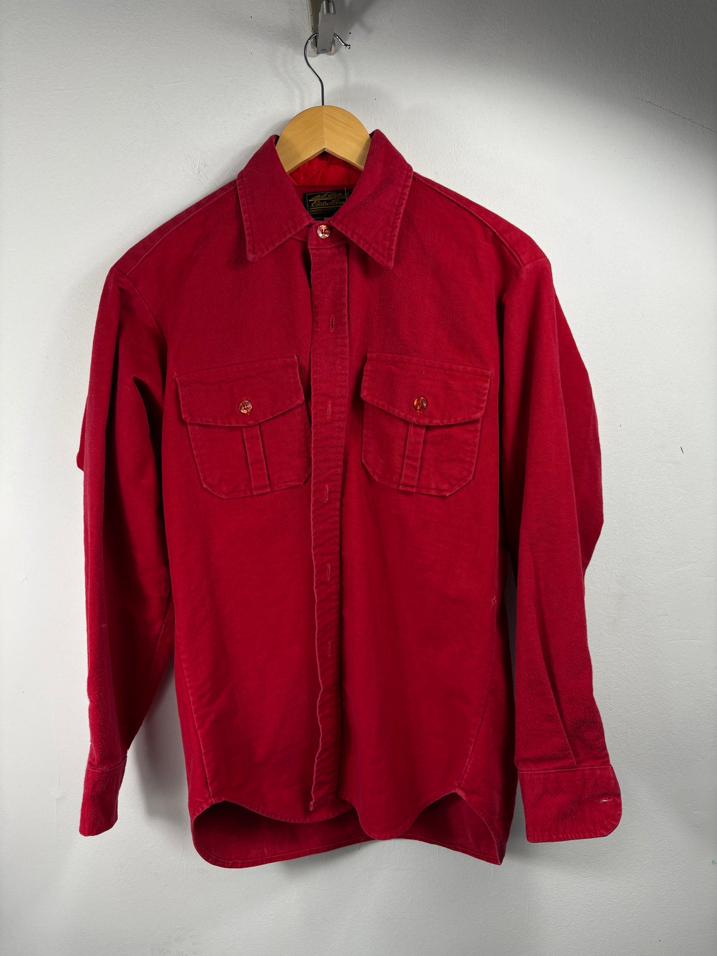 Eddie-Bauer Button-Up Shirt | Vintage 90s Red Flannel Work Shirt | Classic Outdoor Casual Top