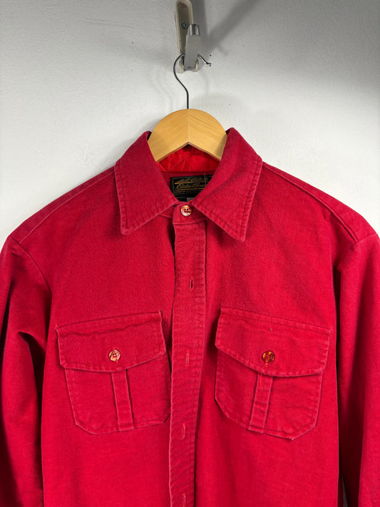 Eddie-Bauer Button-Up Shirt | Vintage 90s Red Flannel Work Shirt | Classic Outdoor Casual Top