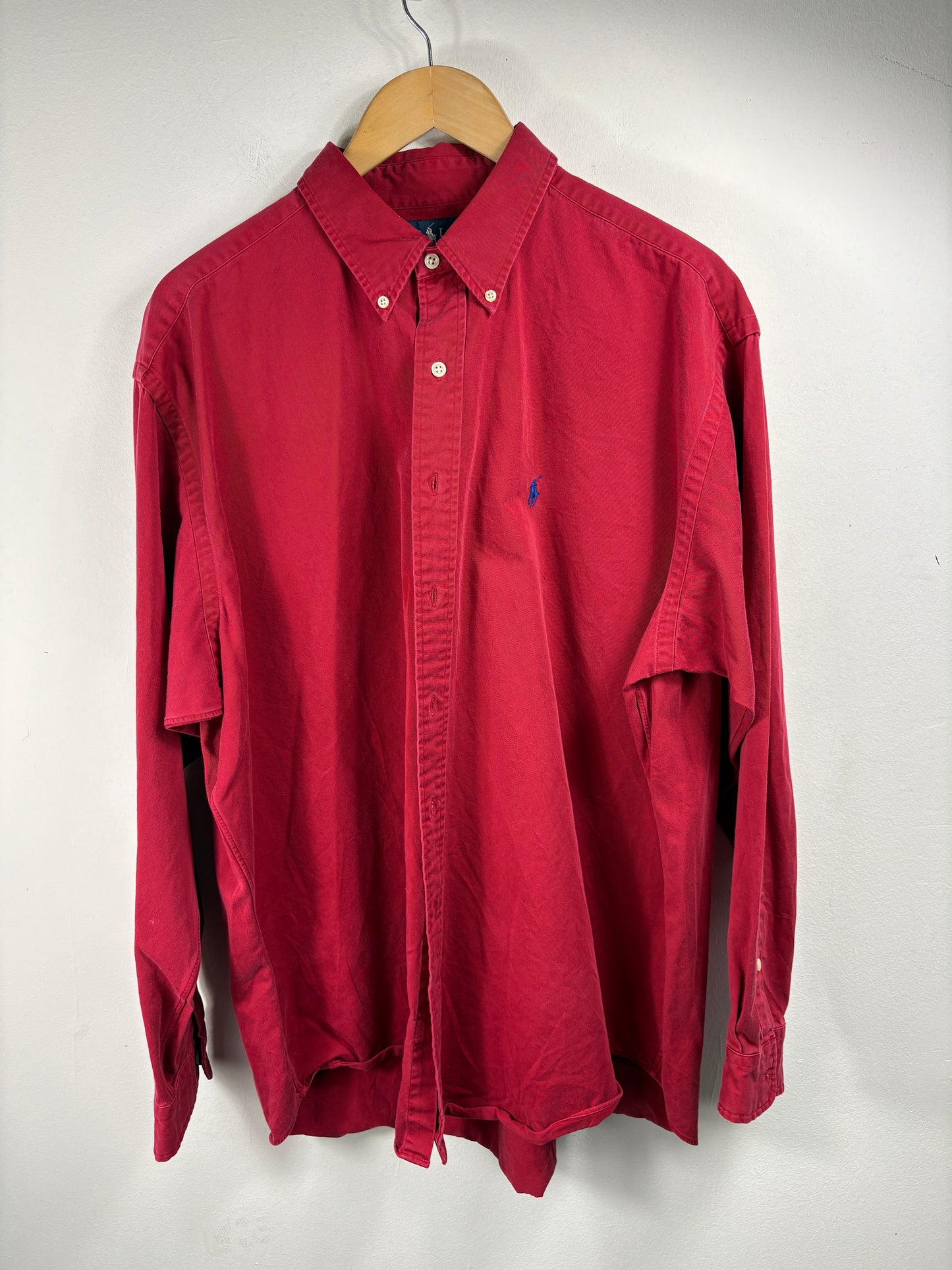 Ralph-Lauren Button-Up Shirt | Vintage Classic Long-Sleeve Red Oxford Shirt | Preppy Casual Top