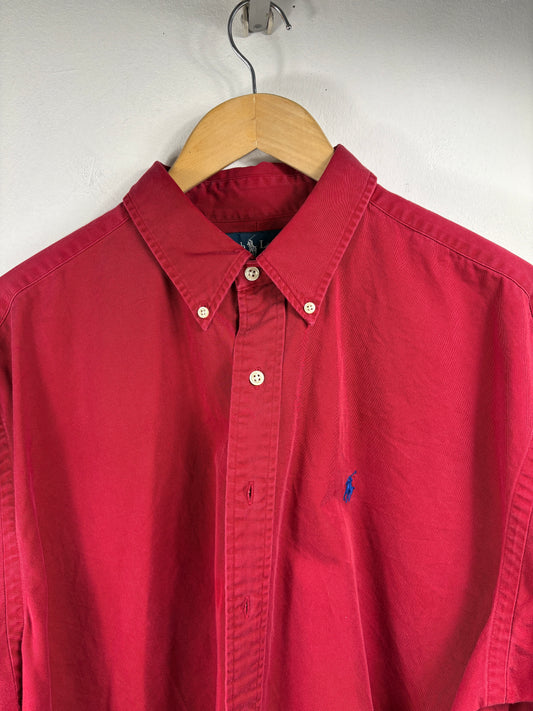 Ralph-Lauren Button-Up Shirt | Vintage Classic Long-Sleeve Red Oxford Shirt | Preppy Casual Top