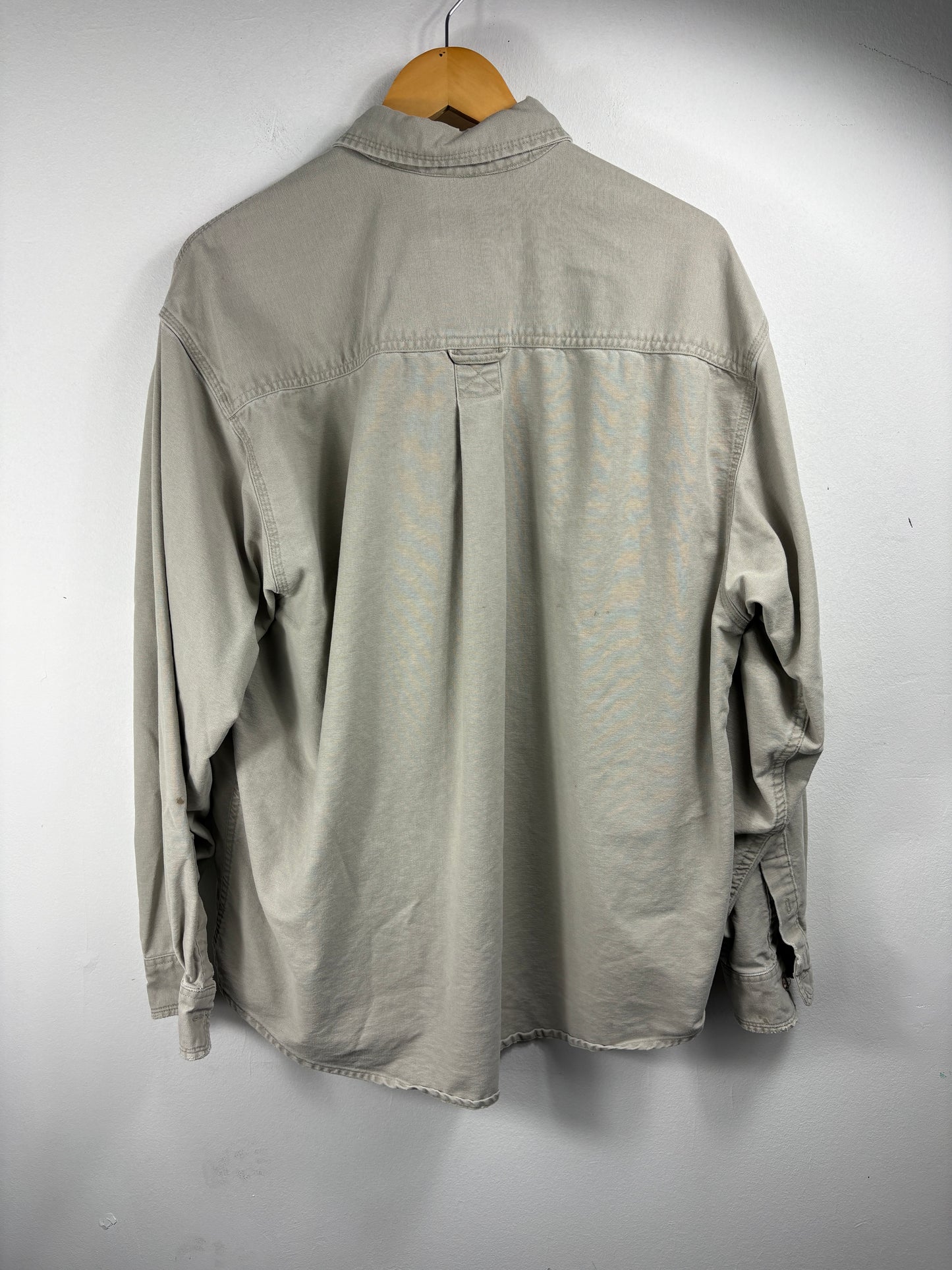 Eddie-Bauer Button-Up Shirt | Vintage 90s Heavyweight Utility Overshirt | Workwear Inspired Cotton Shirt | Taupe