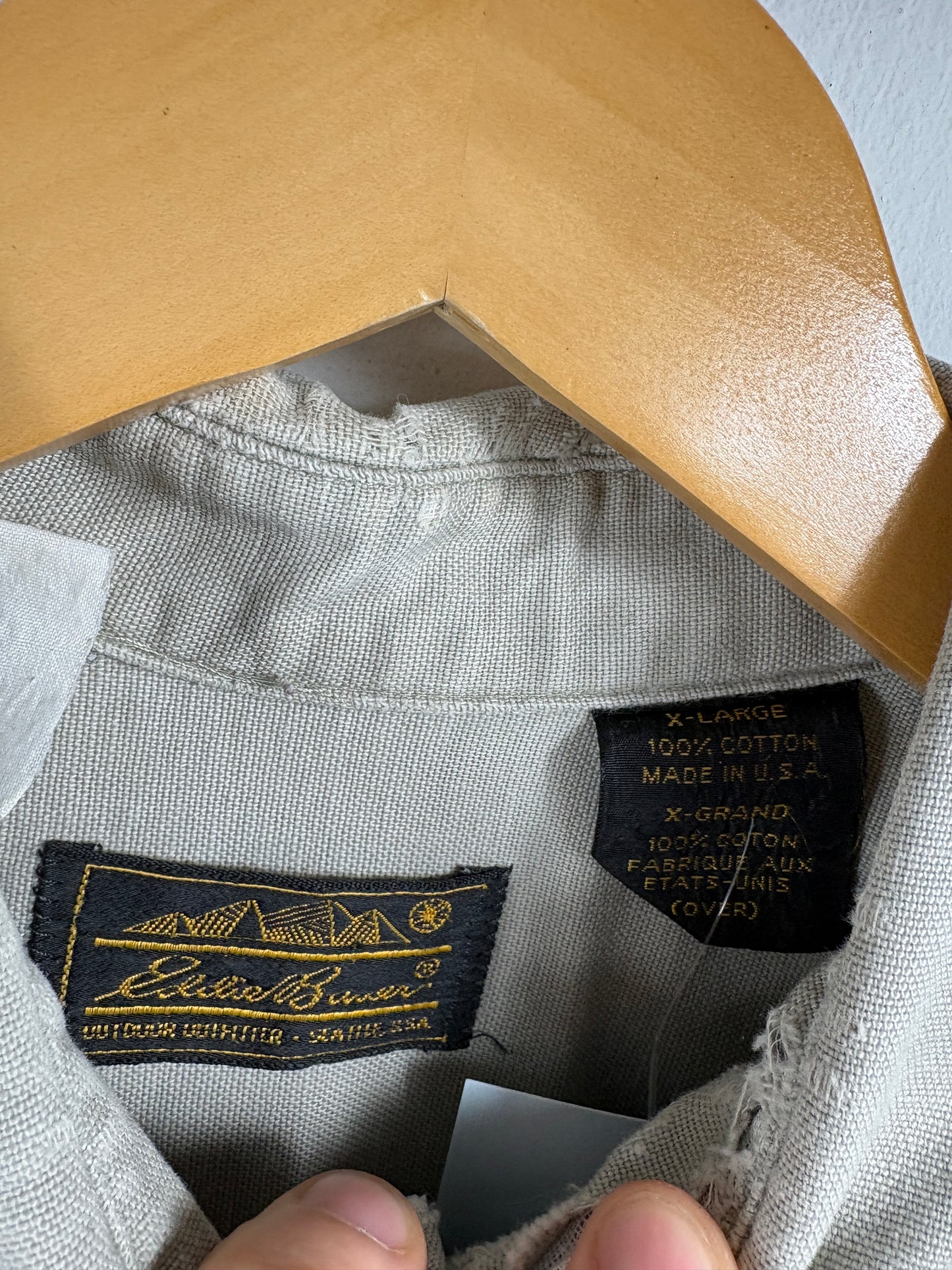 Eddie-Bauer Button-Up Shirt | Vintage 90s Heavyweight Utility Overshirt | Workwear Inspired Cotton Shirt | Taupe