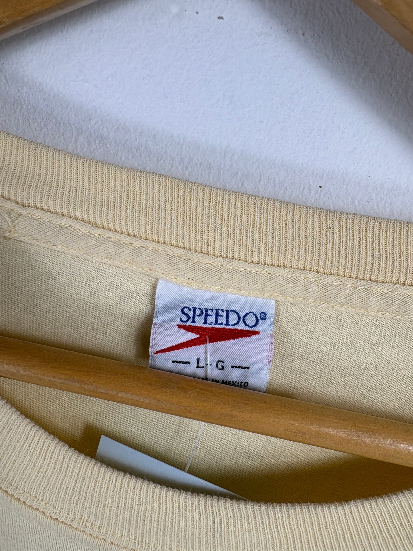 Speedo Beach Scene T-Shirt | Vintage 1990s Lifeguard Graphic Tee | Classic Swimwear Top