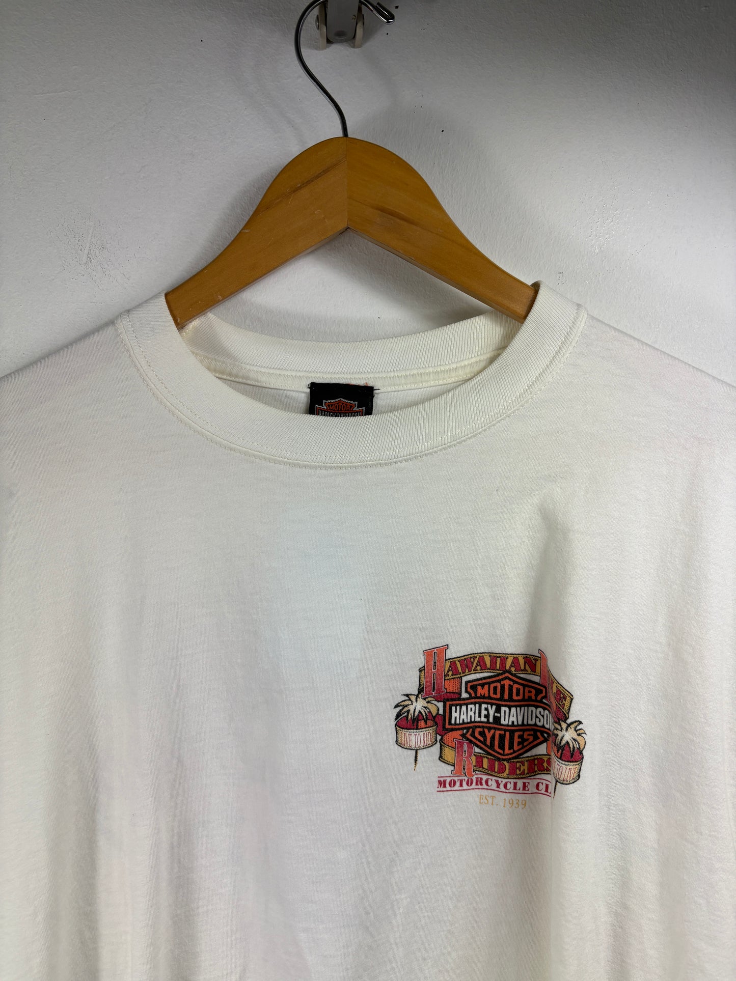 Harley-Davidson Hawaiian Isle T-Shirt | Vintage 90s Biker Graphic Tee | Motorcycle Club Shirt | Palm Tree Design