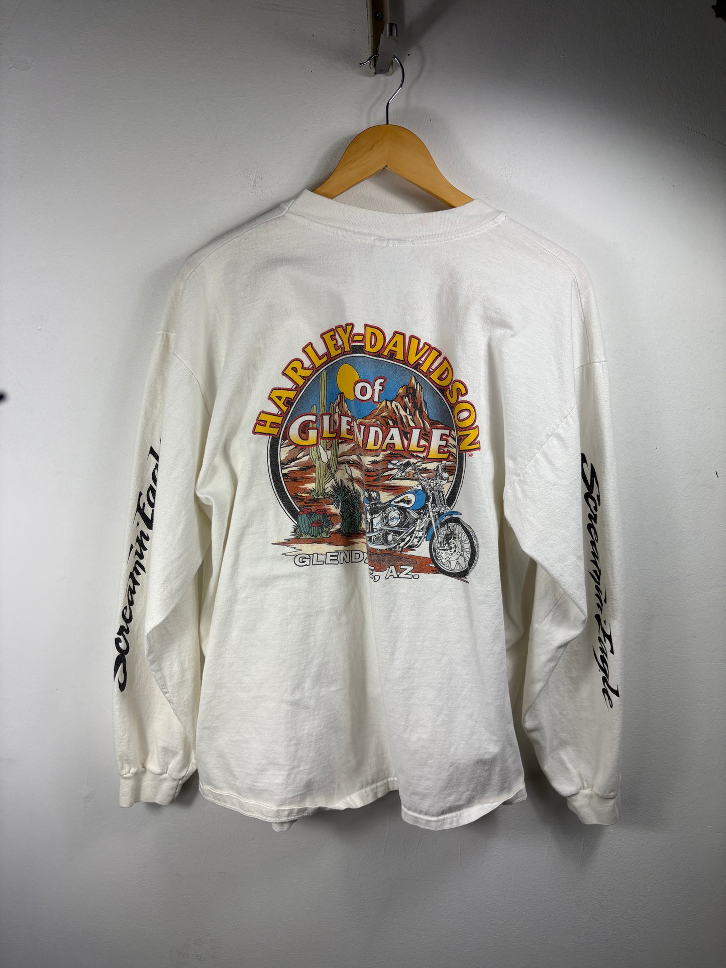 Harley-Davidson Screamin-Eagle Long Sleeve T-Shirt | Vintage Glendale Arizona Motorcycle Graphic Tee | Biker Performance Parts Top