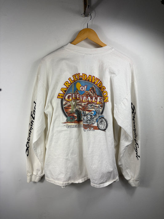 Harley-Davidson Screamin-Eagle Long Sleeve T-Shirt | Vintage Glendale Arizona Motorcycle Graphic Tee | Biker Performance Parts Top