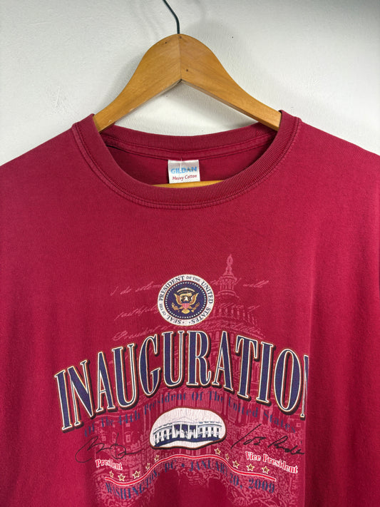 Inauguration Graphic T-Shirt | Vintage 2000s Presidential Event Maroon Tee | Classic USA History Top