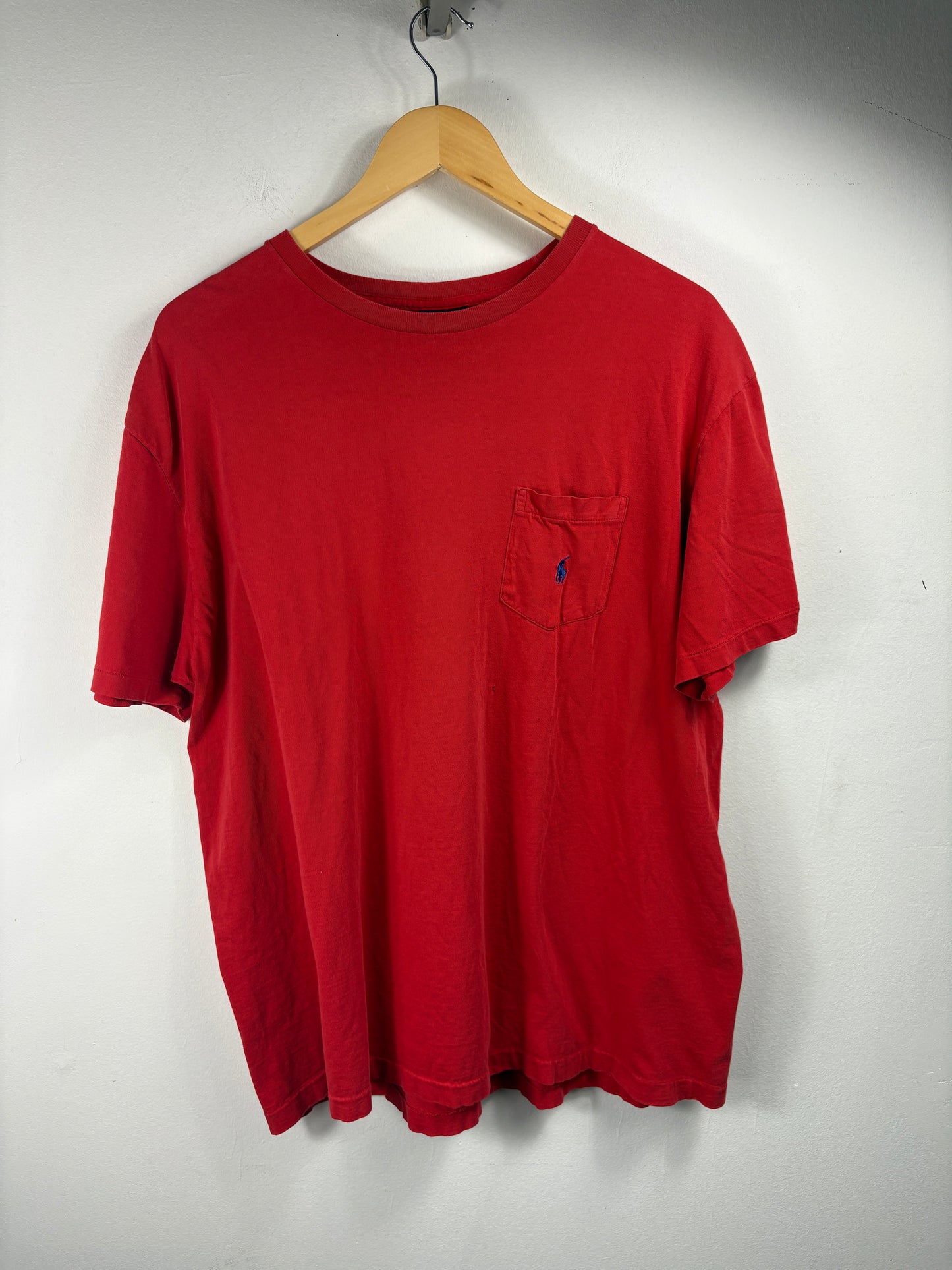 Polo-Ralph-Lauren Pocket T-Shirt | Vintage Classic Red Short Sleeve Tee | Embroidered Logo Casual Top