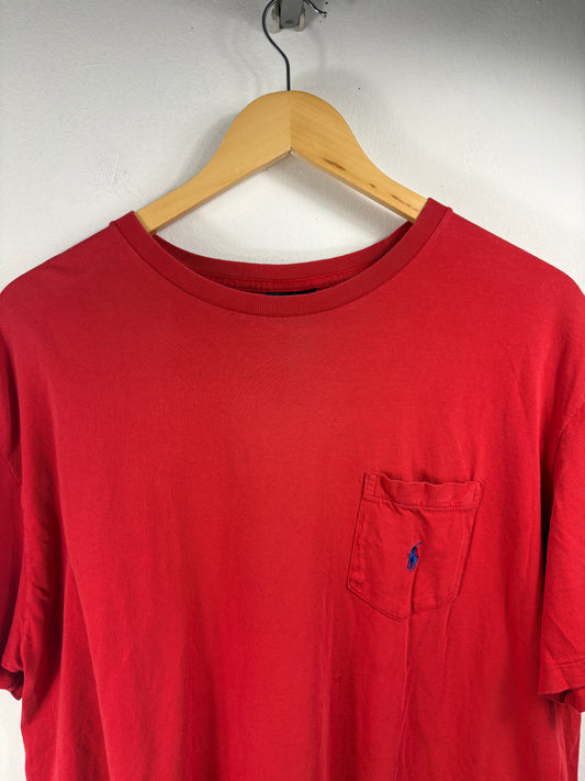 Polo-Ralph-Lauren Pocket T-Shirt | Vintage Classic Red Short Sleeve Tee | Embroidered Logo Casual Top