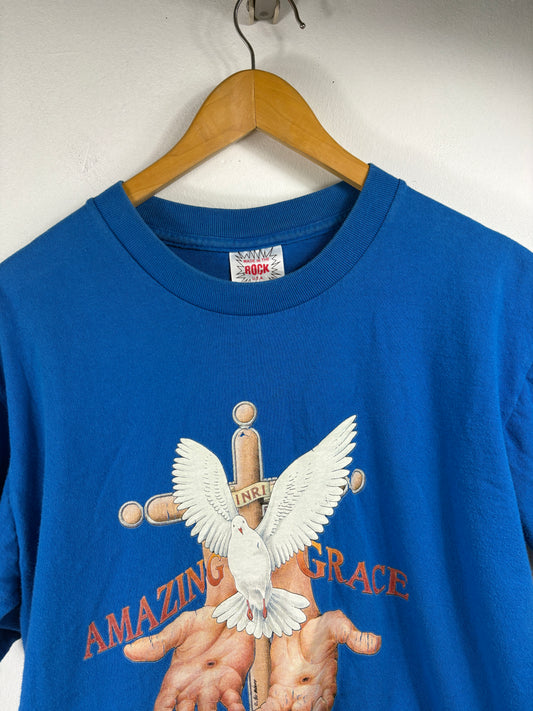 Rock Amazing-Grace T-Shirt | Vintage 90s Religious Graphic Tee | Blue Dove Cross Shirt