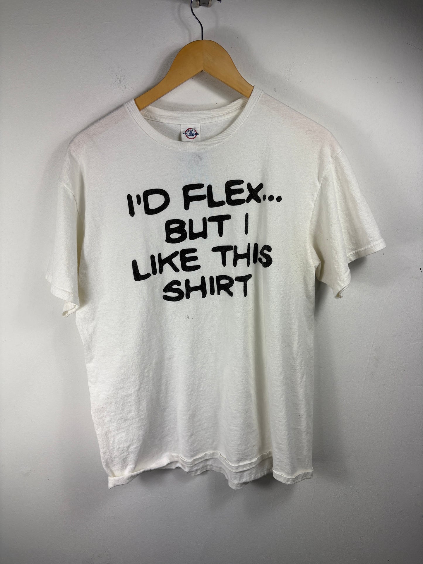 I'd Flex Graphic T-Shirt | Vintage 90s Funny Slogan Tee | Retro White Short Sleeve Shirt