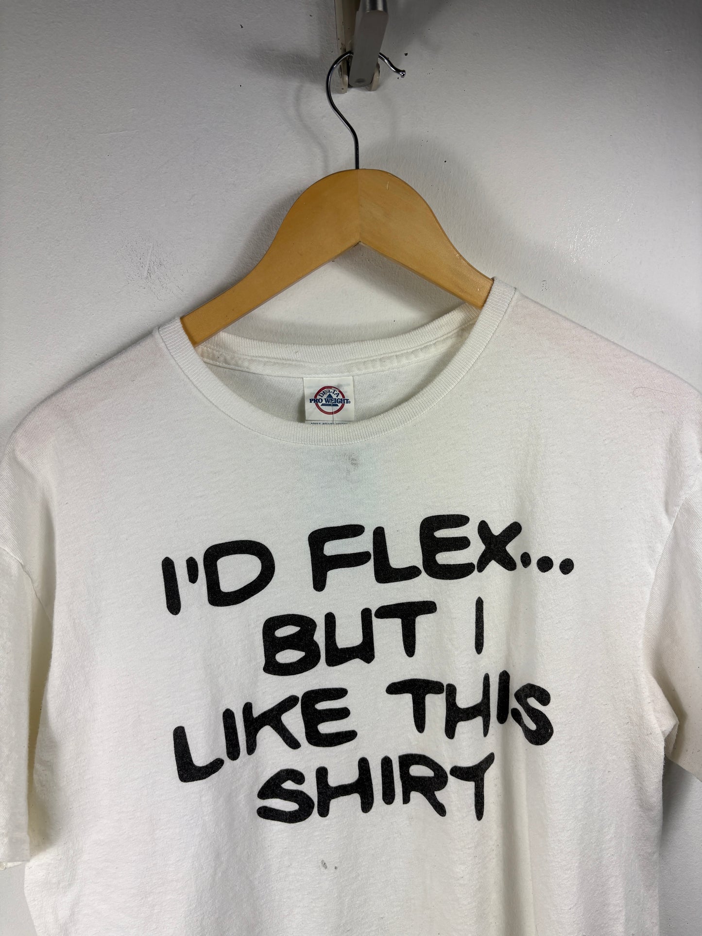 I'd Flex Graphic T-Shirt | Vintage 90s Funny Slogan Tee | Retro White Short Sleeve Shirt