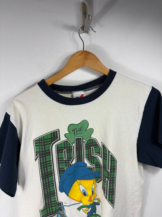 Looney-Tunes Irish Tweety T-Shirt | Vintage 90s Cartoon Plaid Ringer Tee | St. Patrick’s Day Graphic