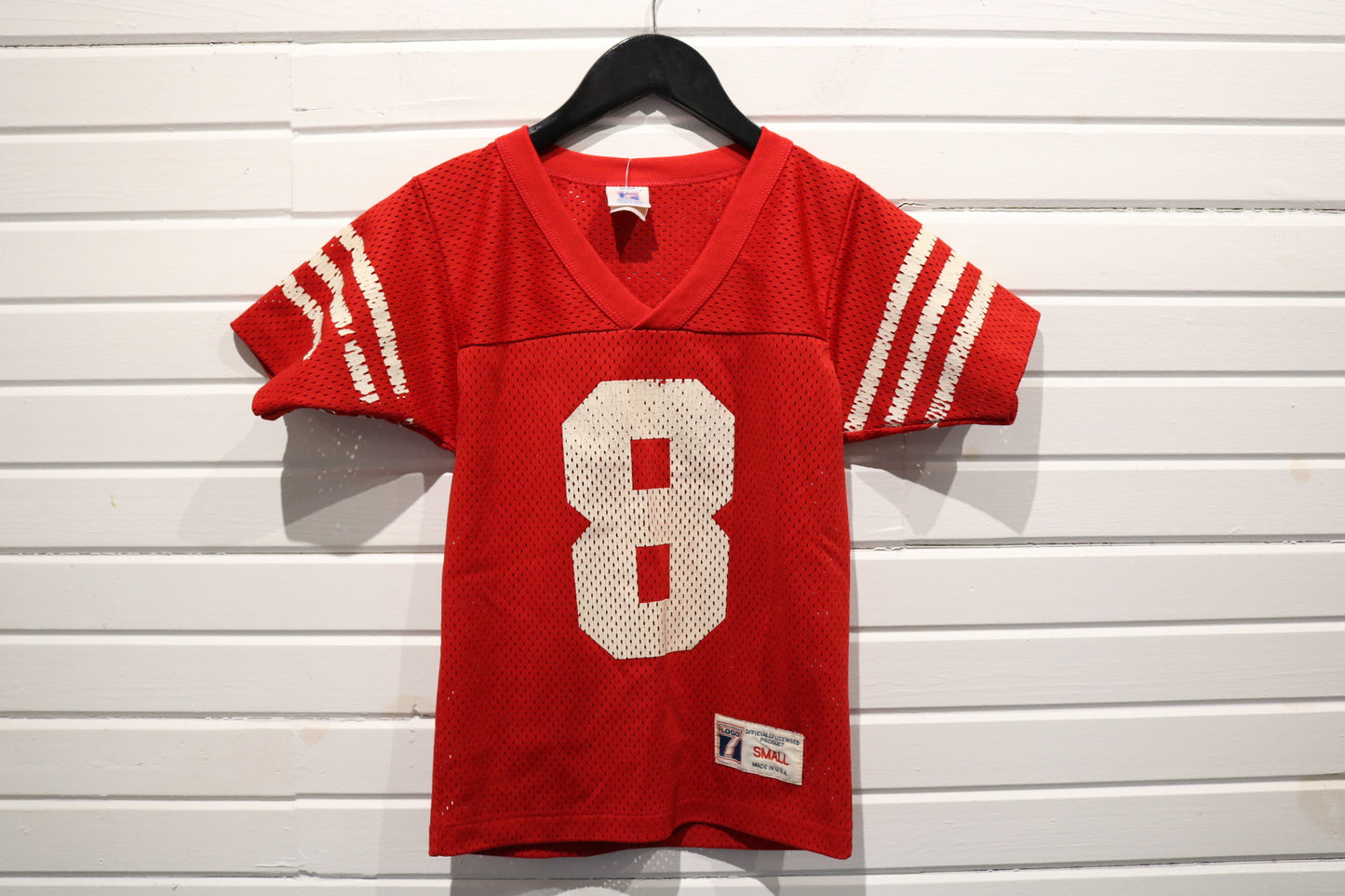 Logo-7 Mesh Jersey | Vintage 80s Red Number 8 Mesh Football Shirt | Athletic Sportswear Top