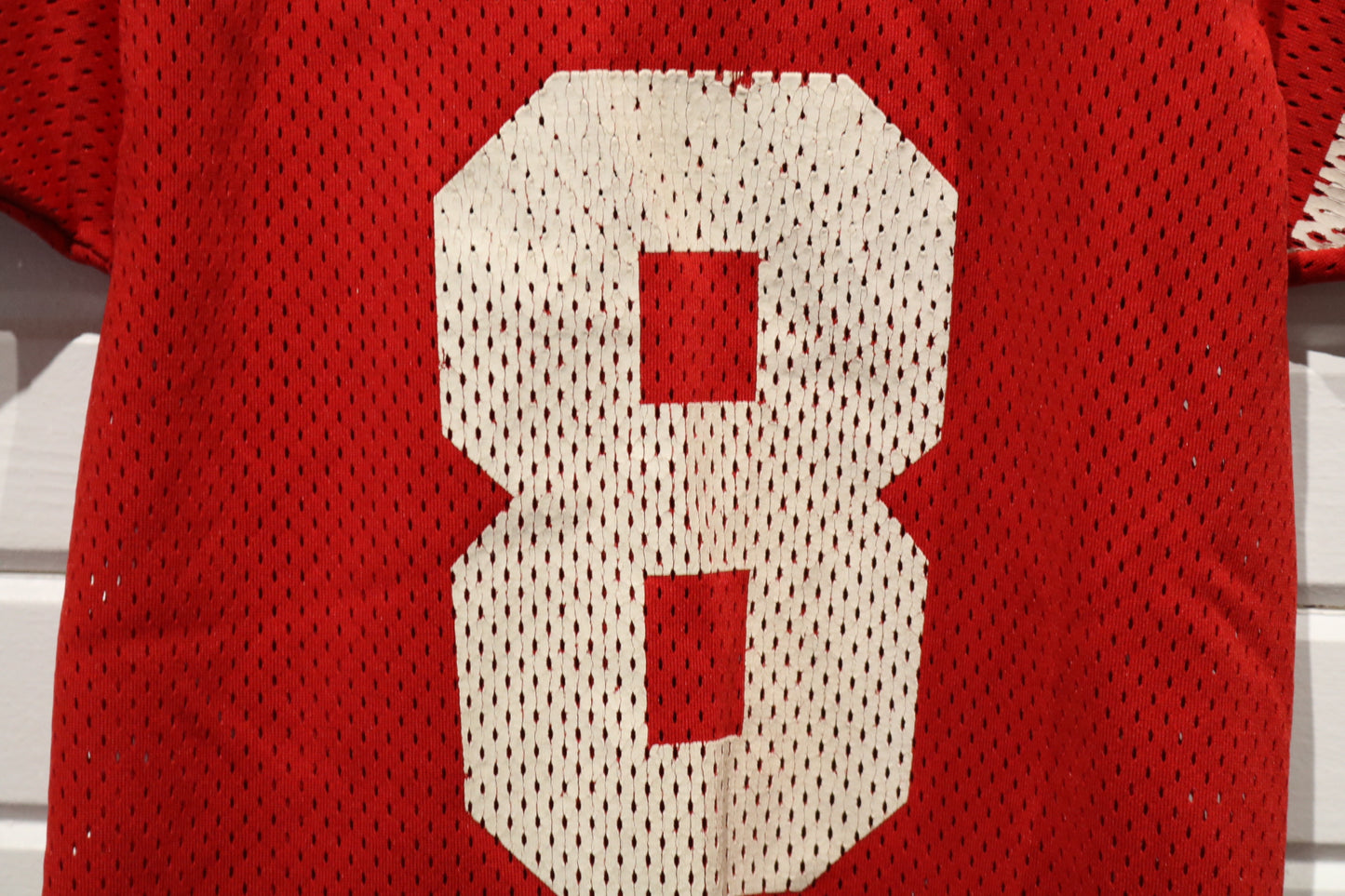 Logo-7 Mesh Jersey | Vintage 80s Red Number 8 Mesh Football Shirt | Athletic Sportswear Top
