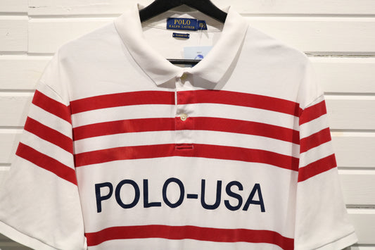 Polo Ralph-Lauren Rugby Shirt | Vintage Red Stripe POLO-USA Top | Classic Sporty Polo Shirt