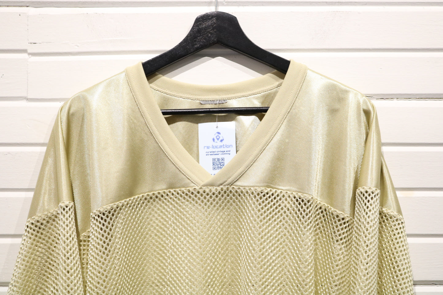 Mesh Panel Jersey Shirt | Vintage 90s Cream Textured Pullover Top | Unisex Layering Piece