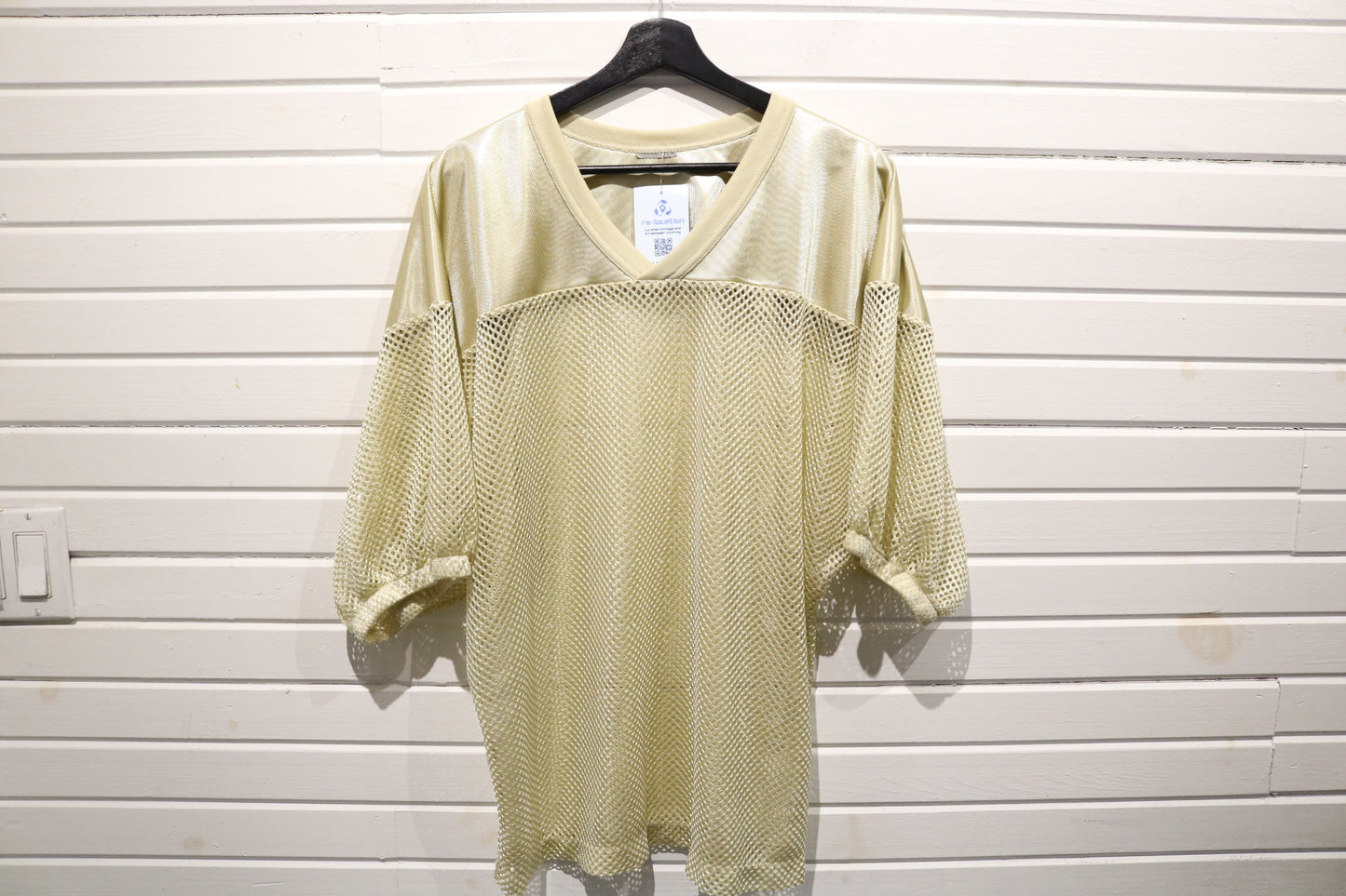 Mesh Panel Jersey Shirt | Vintage 90s Cream Textured Pullover Top | Unisex Layering Piece